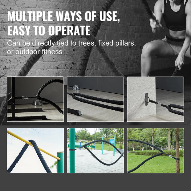 SucceBuy Battle Rope Polyester Exercise Rope Battle Exercise Equipment with Protective Sleeve and Anchor Heavy Weight Pull Rope