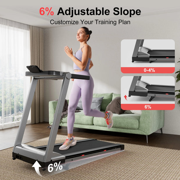 3.5HP Foldable Incline Home Treadmill Walking Pad with Handle Bar Holder 350LBS Capacity Touch Screen Smart App Data Monitoring