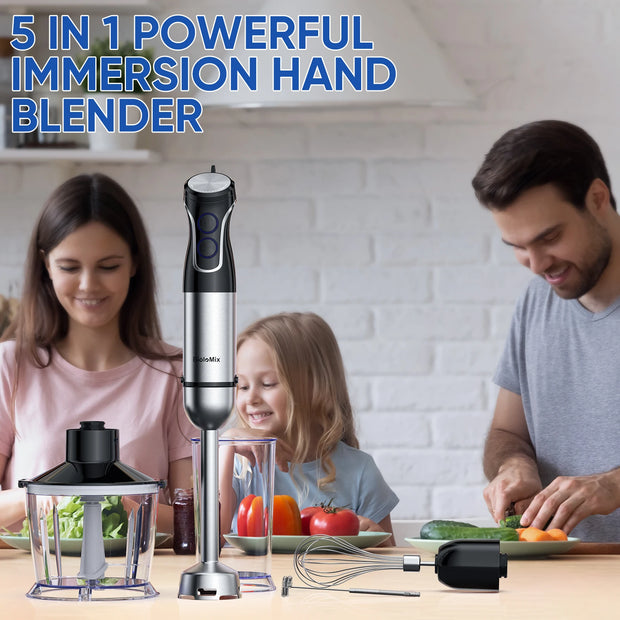BioloMix 5 in 1 Immersion Hand Blender,1500W Blender with 304 Stainless Steel Blade,Food Processor,Smoothies Puree Baby Food