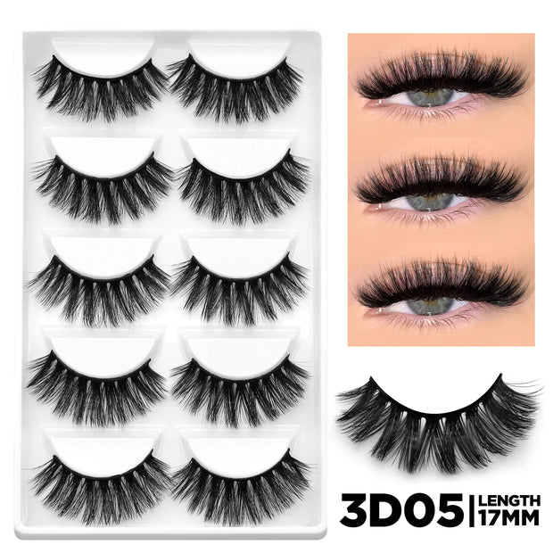 GROINNEYA 3D Natural False Lashes Cat Eye Eyelashes Fluffy Soft Cross 6 Pairs Manga Lashes Wispy Natural Eyelash Extension