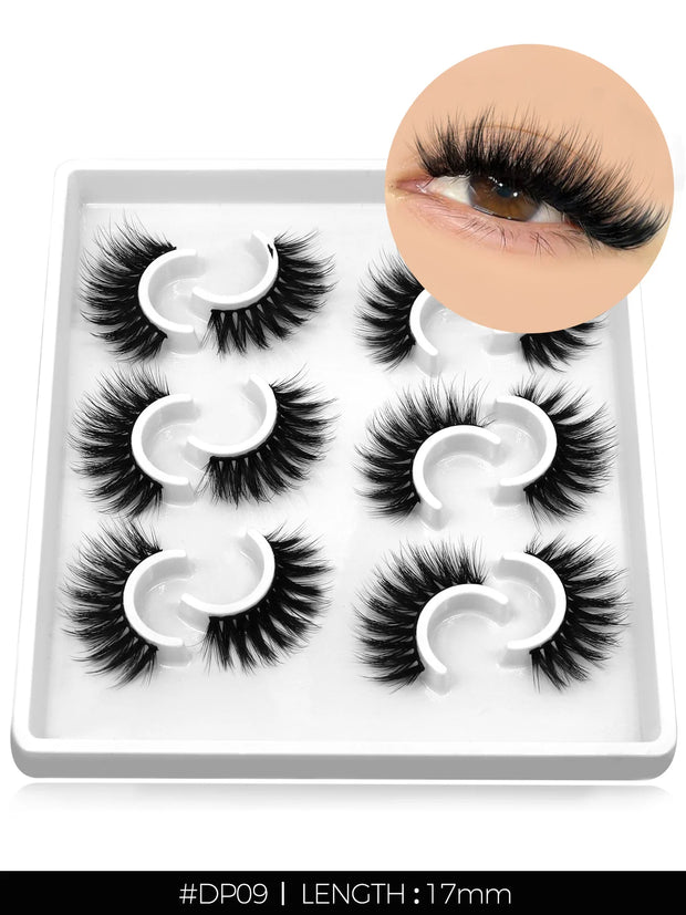GROINNEYA 3D Natural False Lashes Cat Eye Eyelashes Fluffy Soft Cross 6 Pairs Manga Lashes Wispy Natural Eyelash Extension