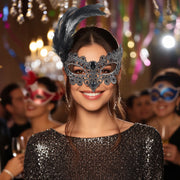 Halloween Mask Cocktail Feather Theme Party Masquerade Diamond Hair Ornaments Tassel Cosplay Costume for Women Ladies Wear