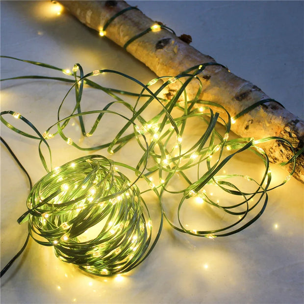 2022 Waterproof LED Green Wire String Lights Outdoor 20/50/100M 8 Modes Fairy Garland Lights for Garden Wedding Christmas Decor