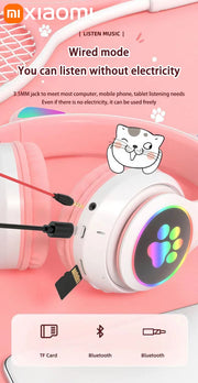 Xiaomi Wireless Headphone LED Dazzling lamp Cute Cat HIFI Stereo Music Helmet Phone Bluetooth Headset with Mic Christmas Gift