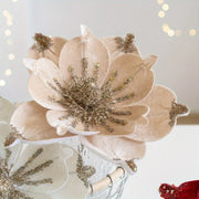 Christmas Tree Poinsettia Flower Cream White Velvet Magnolia Artificial Floral Ornaments for Xmas Decoration Wedding Centerpiece