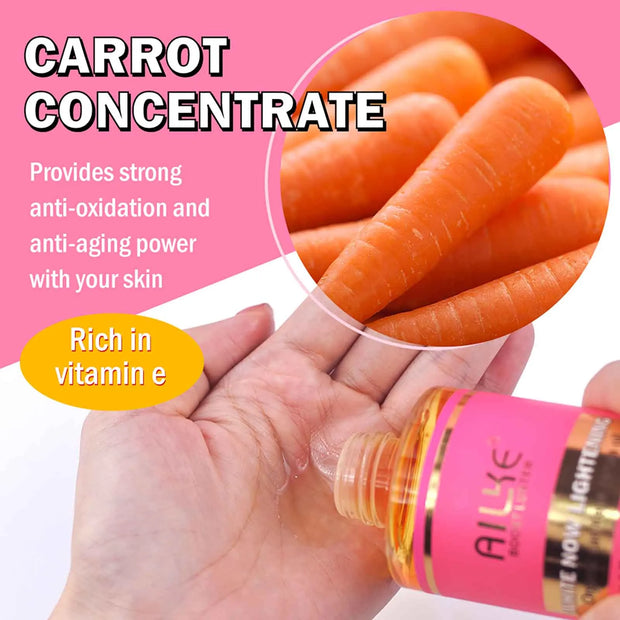 AILKE Organic Carotene Serum Brightening Body Oil, Smooth Skin, Moisturizing, With Vitamin E, Rose Essential Oil, 250ml/ 8.8 oz