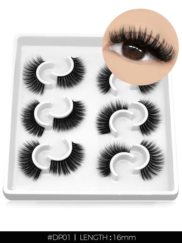 GROINNEYA 3D Natural False Lashes Cat Eye Eyelashes Fluffy Soft Cross 6 Pairs Manga Lashes Wispy Natural Eyelash Extension