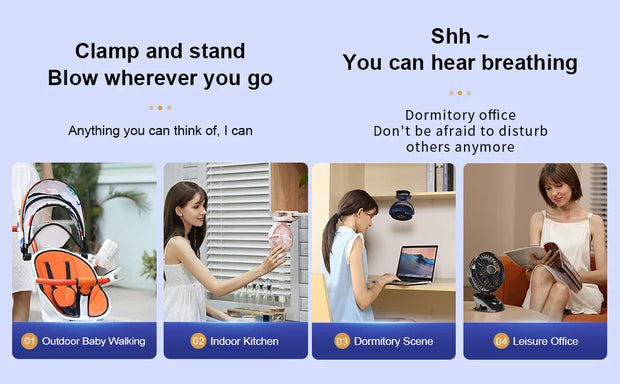 Small Desk Clip On Fan, Portable Personal USB Clip Fan For Home Office Travel Bed Stroller Camping Outdoor Golf Cart Fan