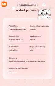 Xiaomi Wireless Headphone LED Dazzling lamp Cute Cat HIFI Stereo Music Helmet Phone Bluetooth Headset with Mic Christmas Gift