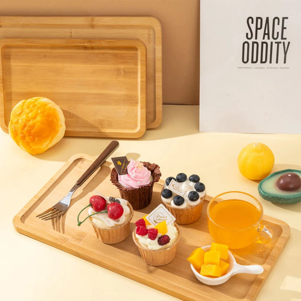 Bamboo Wooden Rectangular Serving Tray Tea Cup Trays Tableware Food Tray Storage Tray For Kitchen Party Tea Bar
