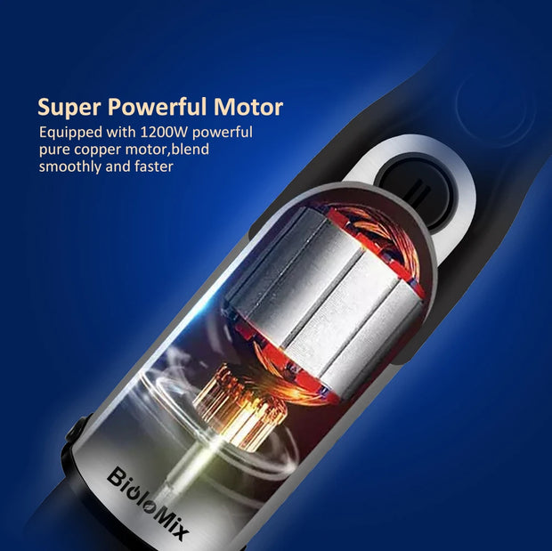 BioloMix 1200W 5-in-1 Immersion Hand Stick Blender Mixer Vegetable Meat Grinder 800ml Chopper Whisk 600ml Smoothie Cup
