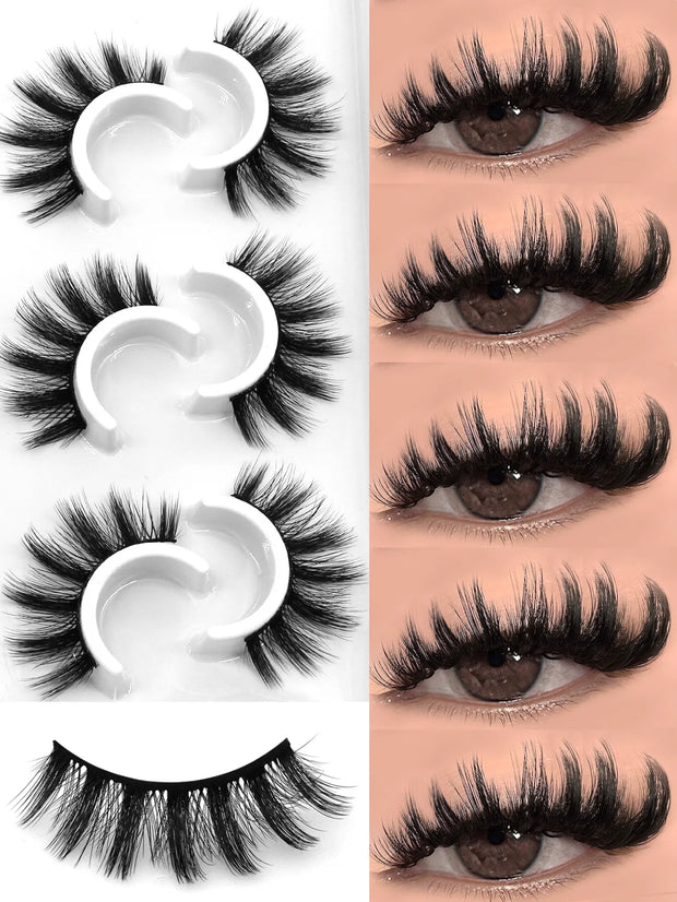 GROINNEYA 3D Natural False Lashes Cat Eye Eyelashes Fluffy Soft Cross 6 Pairs Manga Lashes Wispy Natural Eyelash Extension