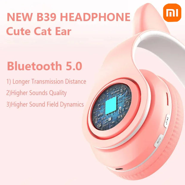 Xiaomi Wireless Headphone LED Dazzling lamp Cute Cat HIFI Stereo Music Helmet Phone Bluetooth Headset with Mic Christmas Gift