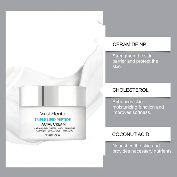 Tripeptide Lipid Facial Cream Ceramide Anti-Aging Tighten Sagging Skin Deeply Moisturize Efficient Nourishmen Coconut Acid 50g