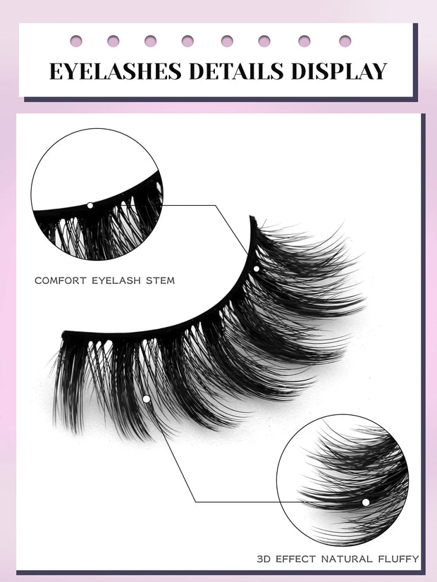 GROINNEYA 3D Natural False Lashes Cat Eye Eyelashes Fluffy Soft Cross 6 Pairs Manga Lashes Wispy Natural Eyelash Extension