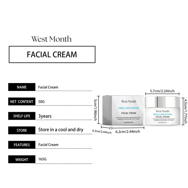 Tripeptide Lipid Facial Cream Ceramide Anti-Aging Tighten Sagging Skin Deeply Moisturize Efficient Nourishmen Coconut Acid 50g