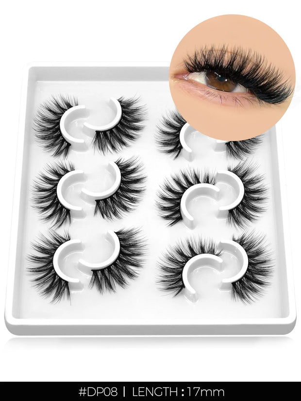 GROINNEYA 3D Natural False Lashes Cat Eye Eyelashes Fluffy Soft Cross 6 Pairs Manga Lashes Wispy Natural Eyelash Extension