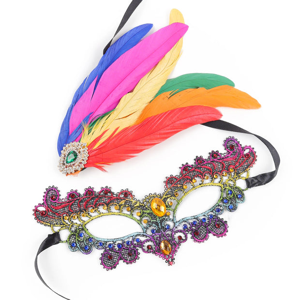 Halloween Mask Cocktail Feather Theme Party Masquerade Diamond Hair Ornaments Tassel Cosplay Costume for Women Ladies Wear