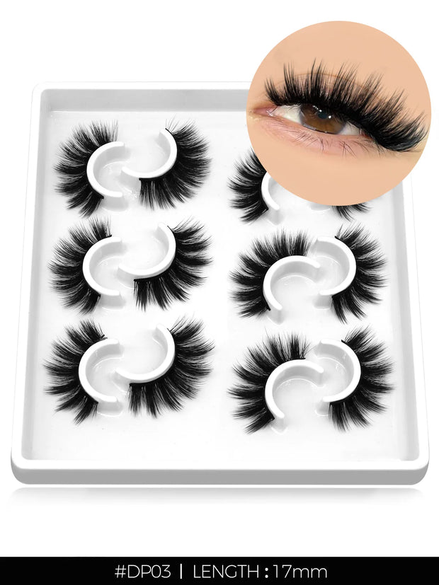 GROINNEYA 3D Natural False Lashes Cat Eye Eyelashes Fluffy Soft Cross 6 Pairs Manga Lashes Wispy Natural Eyelash Extension