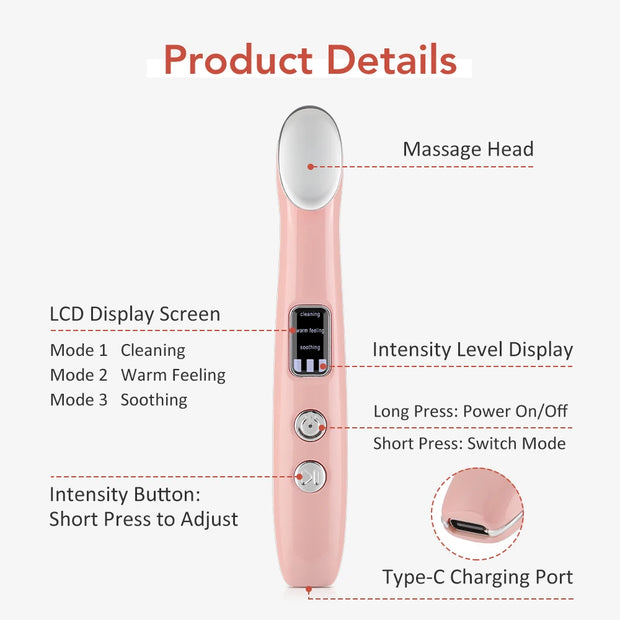 New Smart Eye Vibration Massage 3 Mode Hot Therapy for Eye Care Facial Relaxation Tool Portable Rechargeable Home Use Massager