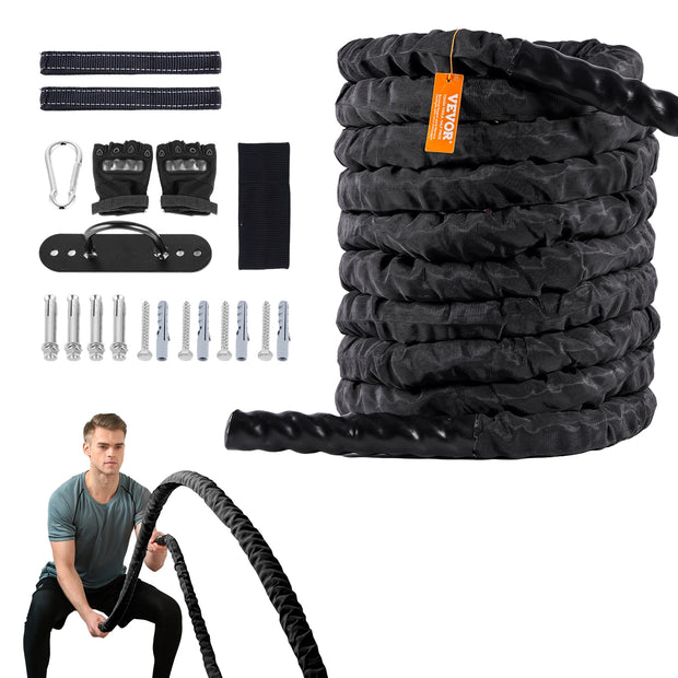 SucceBuy Battle Rope Polyester Exercise Rope Battle Exercise Equipment with Protective Sleeve and Anchor Heavy Weight Pull Rope