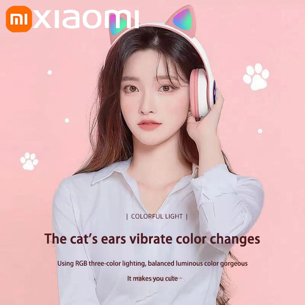 Xiaomi Wireless Headphone LED Dazzling lamp Cute Cat HIFI Stereo Music Helmet Phone Bluetooth Headset with Mic Christmas Gift