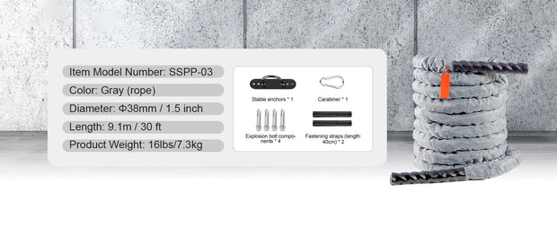 SucceBuy Battle Rope Polyester Exercise Rope Battle Exercise Equipment with Protective Sleeve and Anchor Heavy Weight Pull Rope