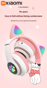 Xiaomi Wireless Headphone LED Dazzling lamp Cute Cat HIFI Stereo Music Helmet Phone Bluetooth Headset with Mic Christmas Gift