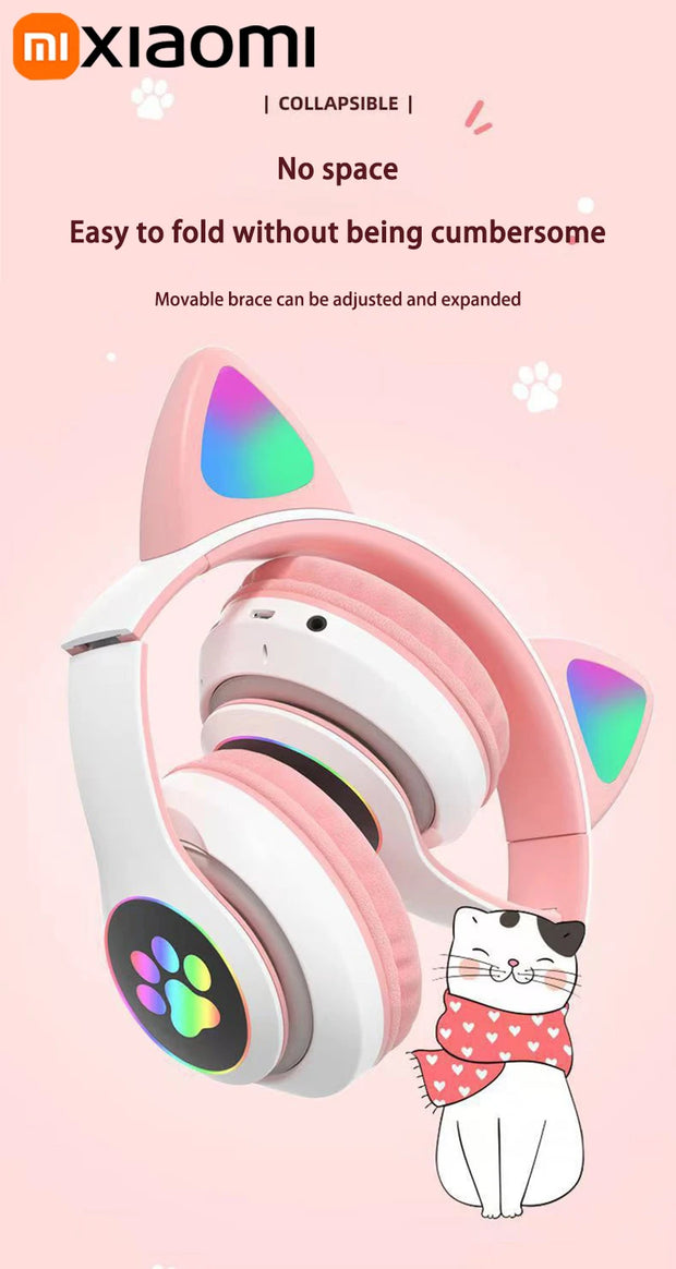Xiaomi Wireless Headphone LED Dazzling lamp Cute Cat HIFI Stereo Music Helmet Phone Bluetooth Headset with Mic Christmas Gift