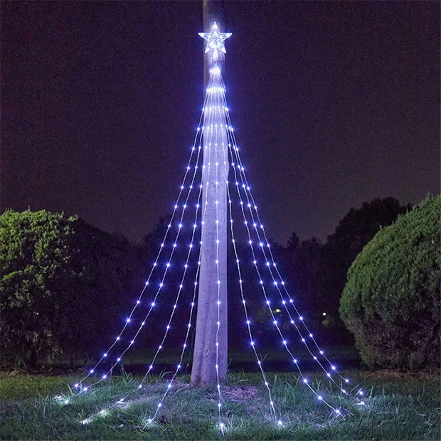 2025 New Year Decoration Christmas Fairy String Lights Outdoor USB Remote Stars Waterfall Garden Lights for Home Party Wedding