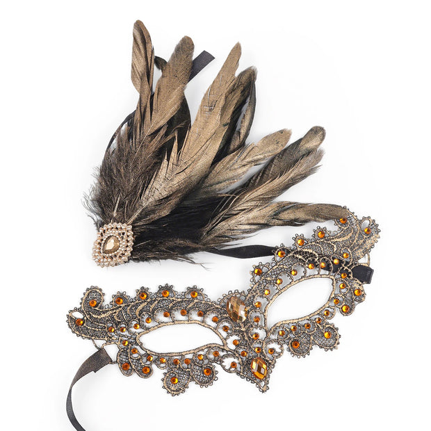 Halloween Mask Cocktail Feather Theme Party Masquerade Diamond Hair Ornaments Tassel Cosplay Costume for Women Ladies Wear