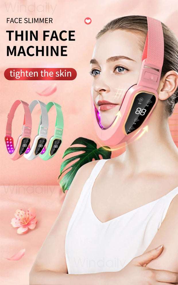 Facial Lifting Device LED Photon Therapy Facial Slimming Vibration Massager Double Chin V Face Shaped Cheek Lift  Belt Machine