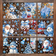 Christmas Blue Snowman Window Stickers Santa Claus Bird Snowflake Elk Ornaments Merry Christmas 2025 Happy New Year 2026