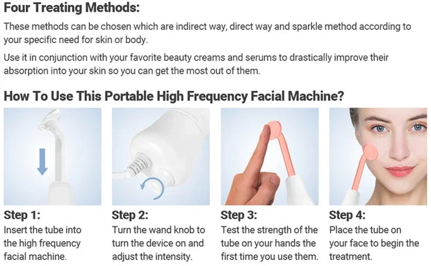 High Frequency Facial Machine 4 In 1 Handheld Electric For Face Skin Beauty Tools Portable Neon Wand Acne Treatment Therapy Wand