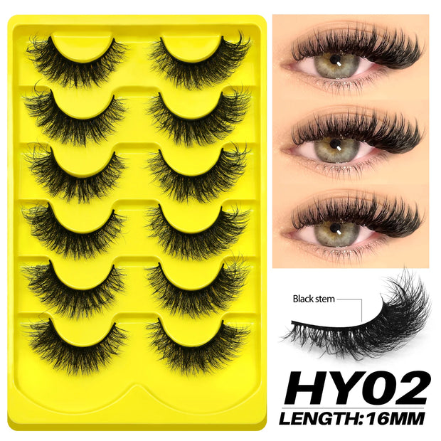 GROINNEYA Fake Lashes Fluffy Cat Eye Lashes 8D Fluffy Volume False Eyelashes D Curl Dramatic Thick Full Strip Faux Mink Lashes