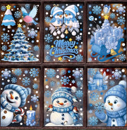 Christmas Blue Snowman Window Stickers Santa Claus Bird Snowflake Elk Ornaments Merry Christmas 2025 Happy New Year 2026