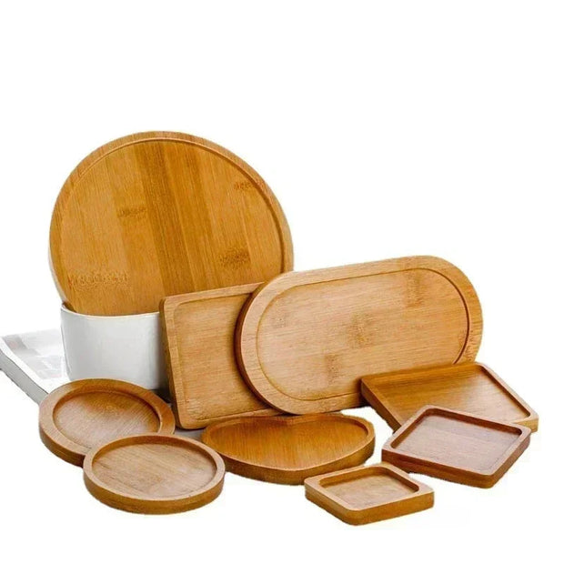 Multi Bamboo Tray Wood Saucer Flower Pot Tray Cup Pad Coaster Plate Kitchen Decorative Plate Creative Coaster Coffee Cup Mat