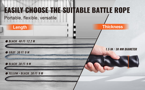 SucceBuy Battle Rope Polyester Exercise Rope Battle Exercise Equipment with Protective Sleeve and Anchor Heavy Weight Pull Rope